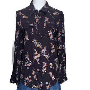 Wrangler Women's Black Floral Button-Up Shirt Size XS Long Sleeve Western Style